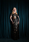 Vestido Longo Galhos e Folhas — Preto