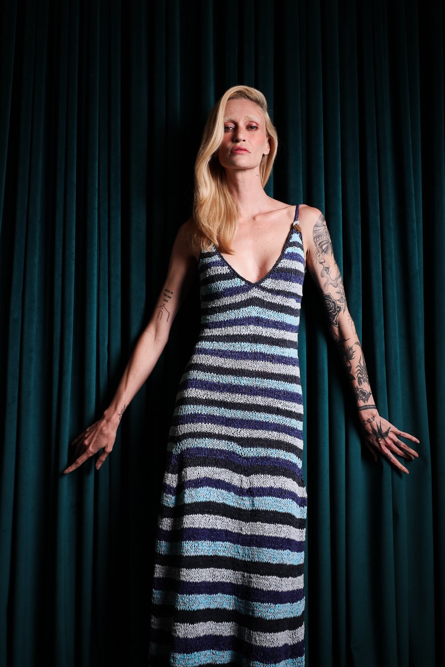 Vestido Longo Tricô Listrado