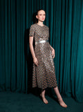 Vestido Midi Manga Curta (VC056) Aplic.Quadrado Cheio com Cristais Metal/Mestiço